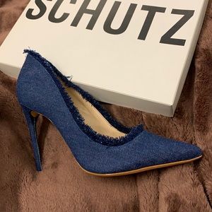 SCHUTZ Brand New in Box Denim High Heels Size 8.5 “Zeyna” Denim Blue